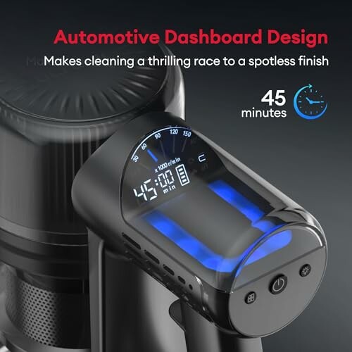 Automotive dashboard design vacuum with digital display showing 45 minutes.