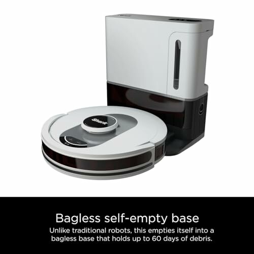 Robot vacuum with bagless self-empty base.