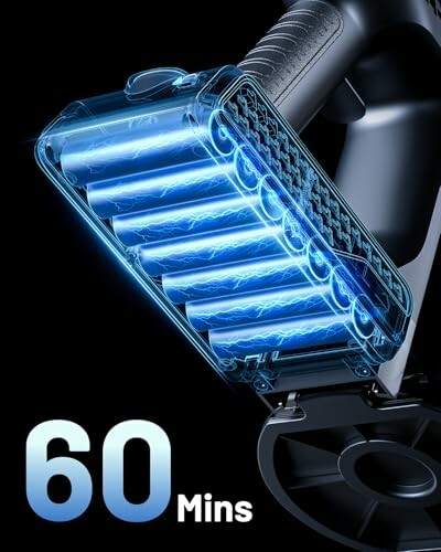 Close-up of a battery design with blue light and 60 minutes label.