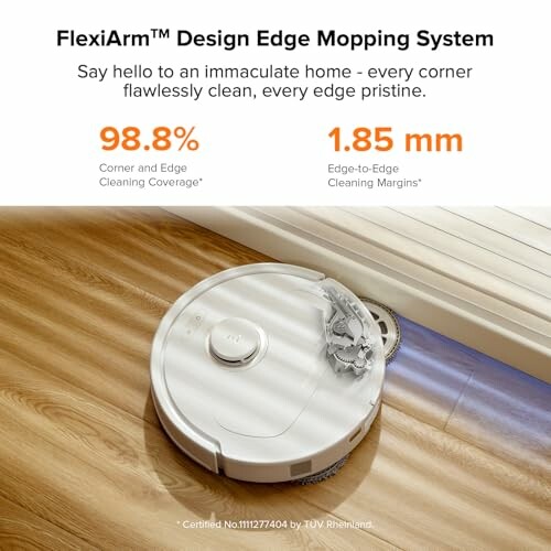 FlexiArm mopping system with robot cleaner on wood floor.