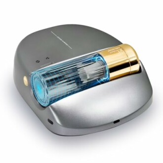 Futuristic air purifier with transparent cylindrical component