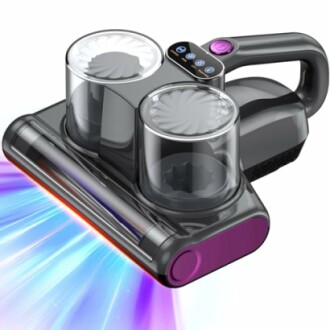 Handheld vacuum cleaner with dual dust containers and LED light.