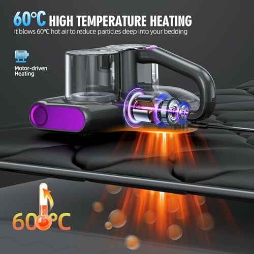 Vacuum cleaner with 60°C high temperature heating feature.