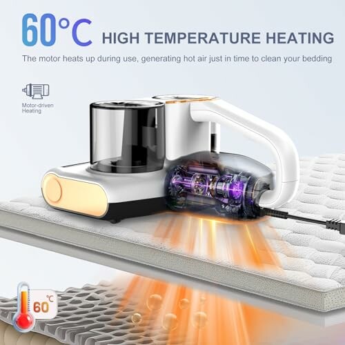 Vacuum cleaner with 60°C high temperature heating feature for bedding.