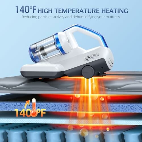 Mattress vacuum cleaner with high temperature heating feature.
