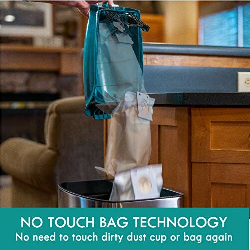 No touch bag technology for easy disposal into trash can.