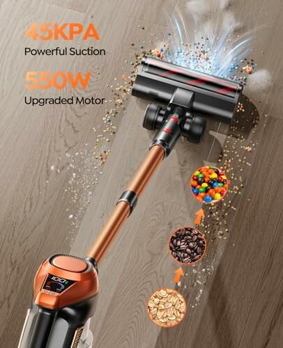 Cordless vacuum cleaner with 45KPA suction and 550W motor
