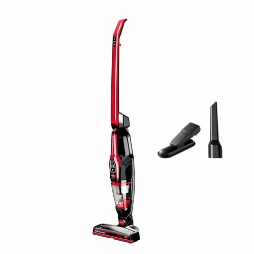 Red cordless vacuum cleaner with attachments