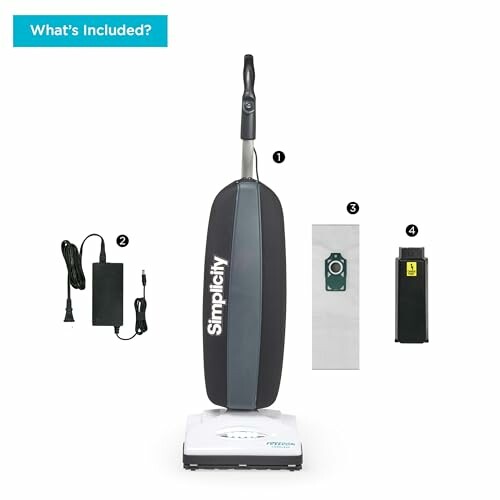 Simplicity vacuum cleaner with included accessories.