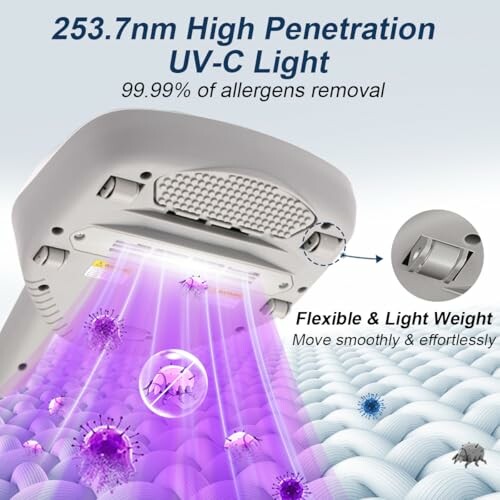 High penetration UV-C light device removing allergens with purple beams.