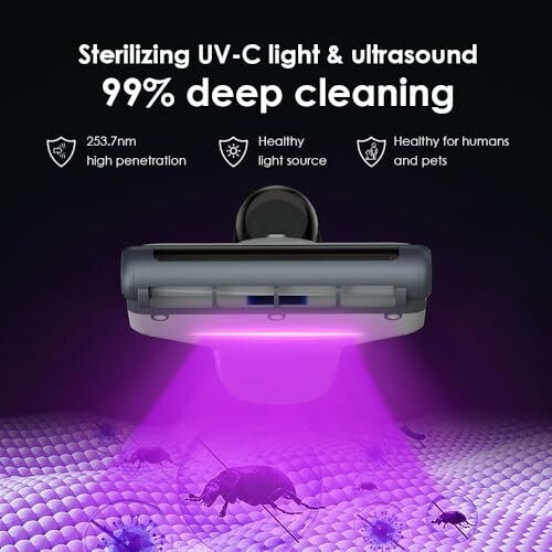 UV-C light and ultrasound device for deep cleaning with health benefits.
