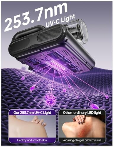 Illustration of a 253.7nm UV-C light sanitizing a surface.