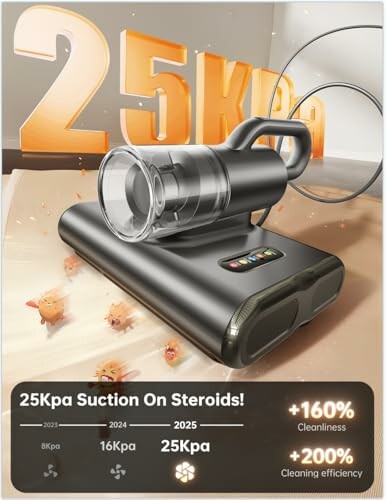 Powerful vacuum cleaner with 25Kpa suction, highlighting cleanliness and efficiency.