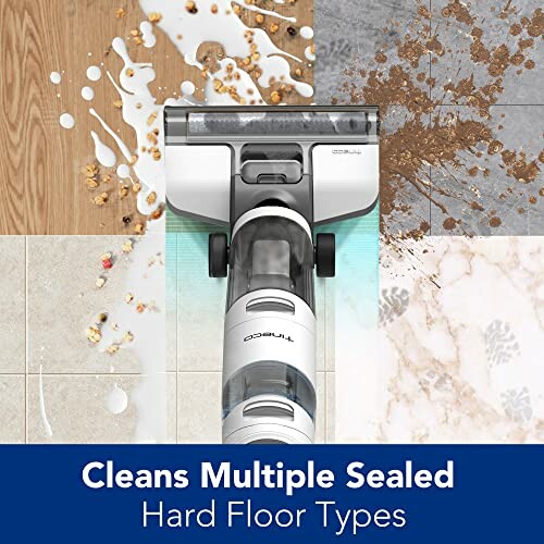 Vacuum cleaning multiple types of sealed hard floors with messes.