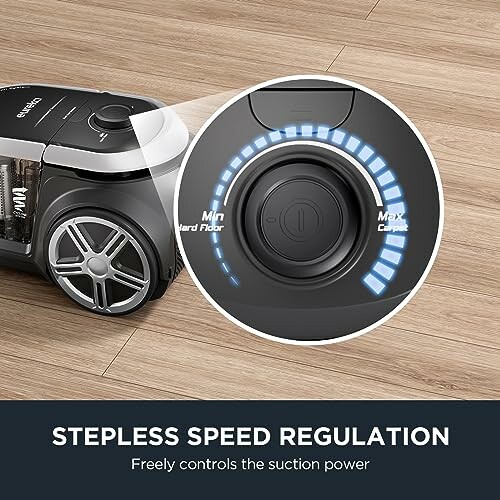 Vacuum cleaner with stepless speed regulation knob.