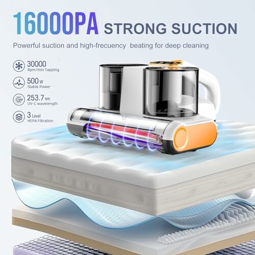 Vacuum cleaner with 16000PA strong suction for deep cleaning.