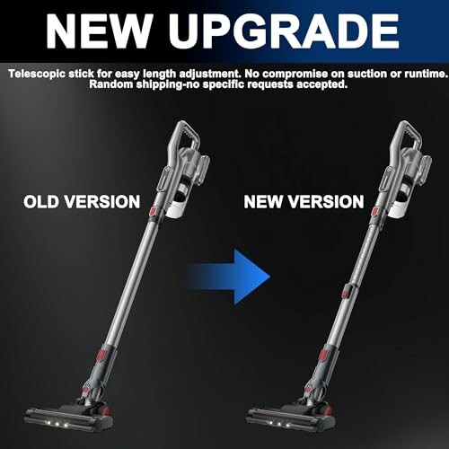 Comparison of old and new versions of a vacuum cleaner with a telescopic stick.