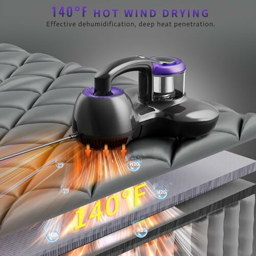 Vacuum cleaner using hot wind drying on a mattress.